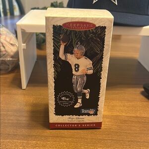 Hallmark 1996 Troy Aikman Label Ornament Football Legend in Silver and White